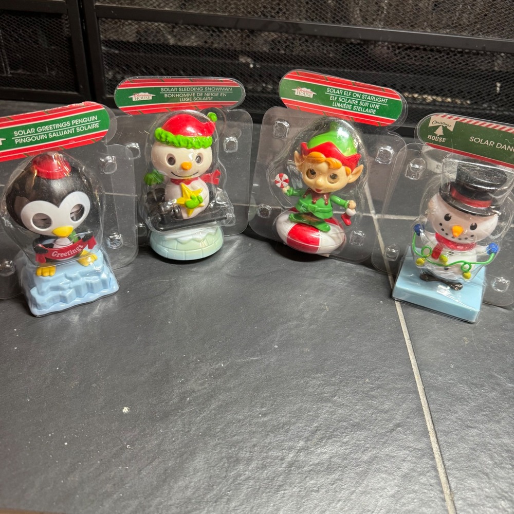 Christmas House Solar Dancing Figures Lot of 4 Penguin Snowman Elf Holiday Decor